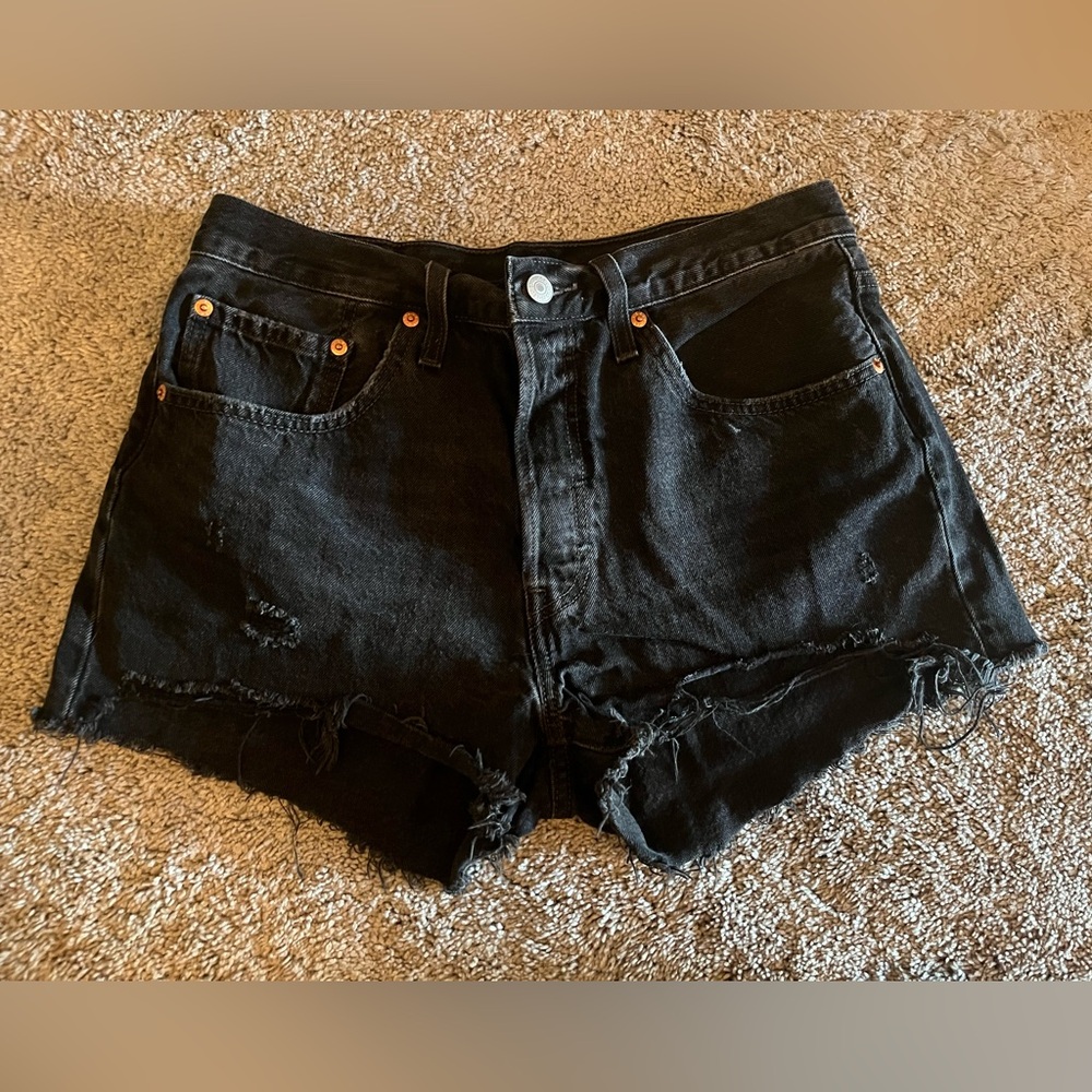 Black Distressed Denim Shorts